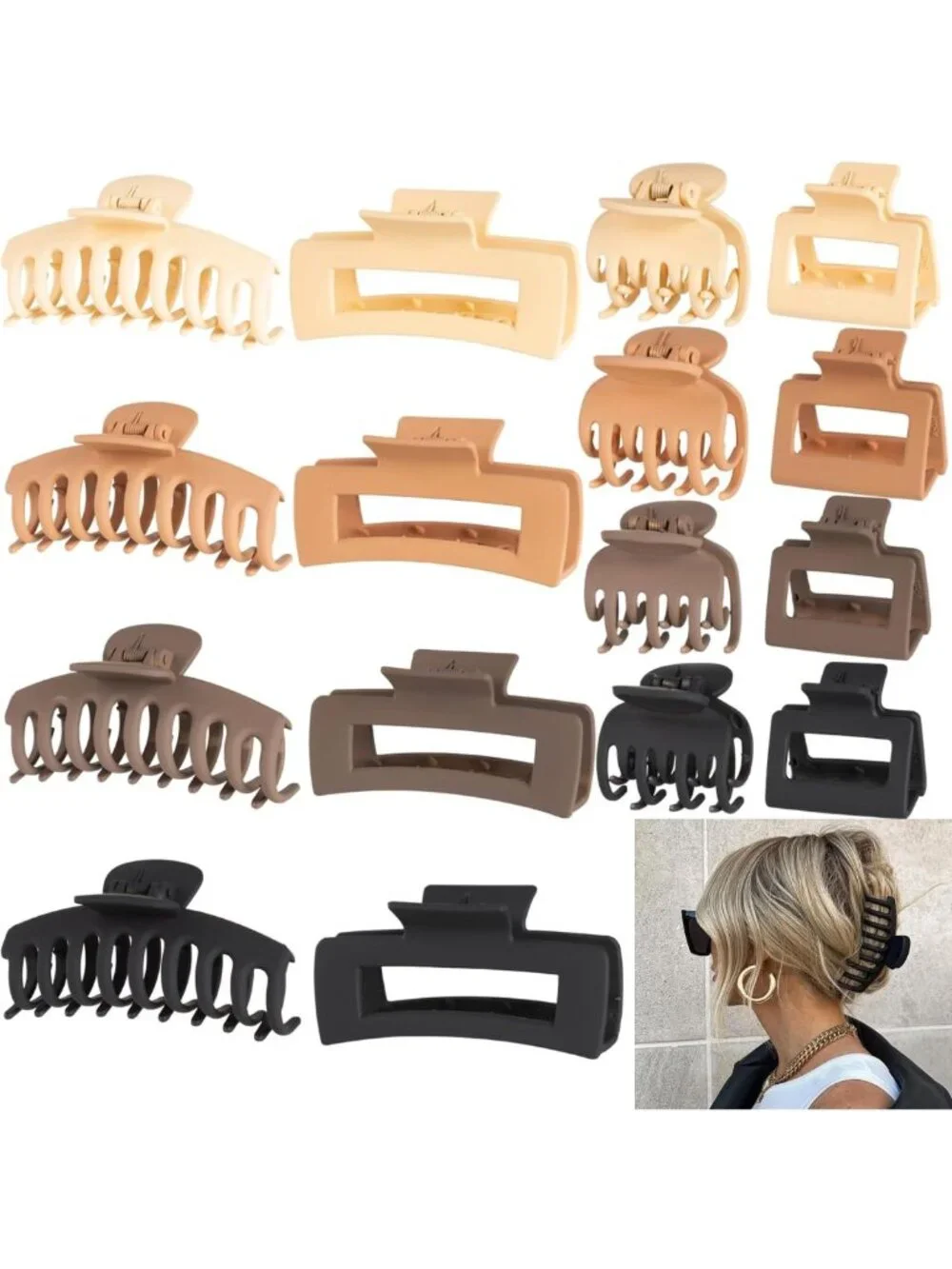 16 PCS Large Matte Claw Hair Clips for Women & Girls - Strong Hold, 90's Vintage